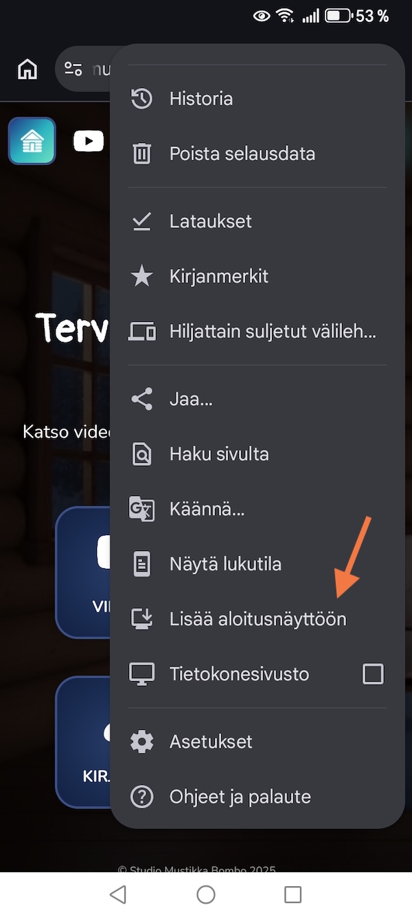 Android Lisää aloitusnäyttöön valinta