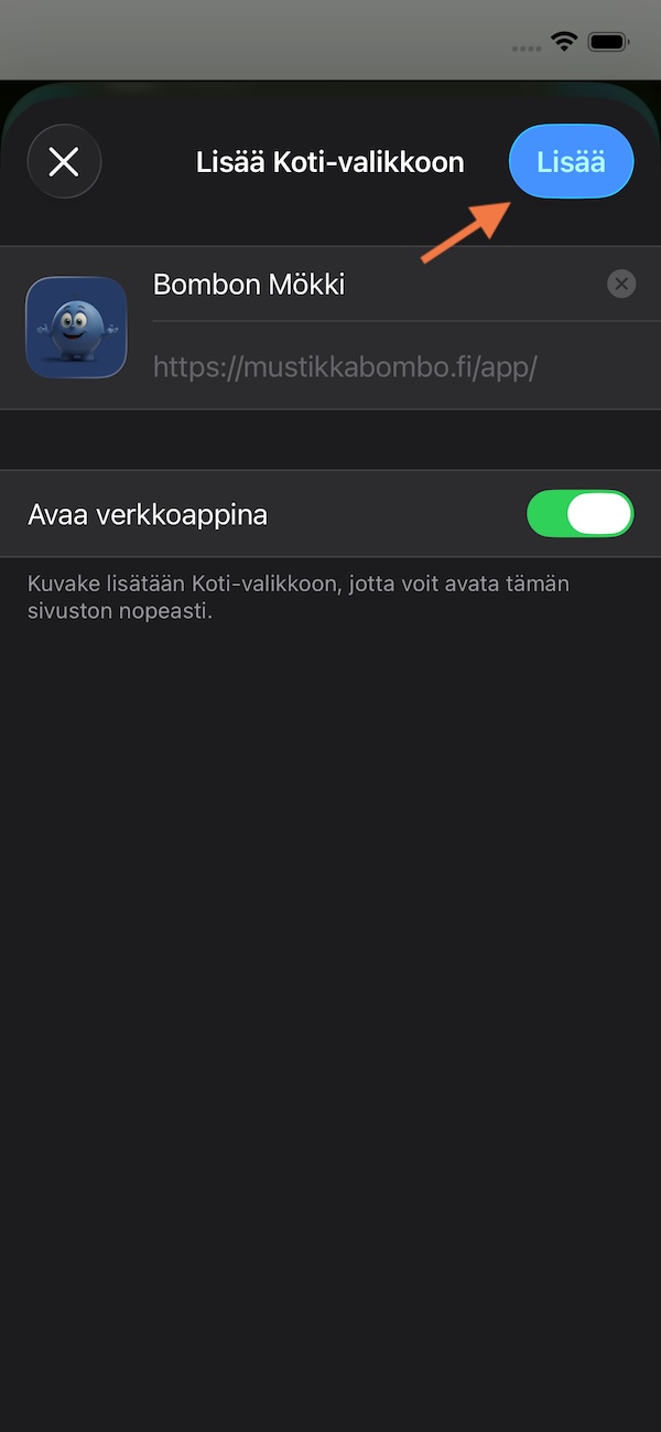 iPhone Lisää-painike