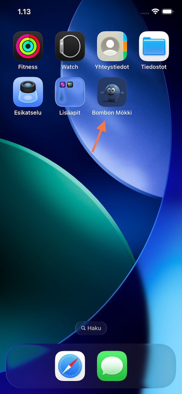 Bombon Mökki aloitusnäytöllä